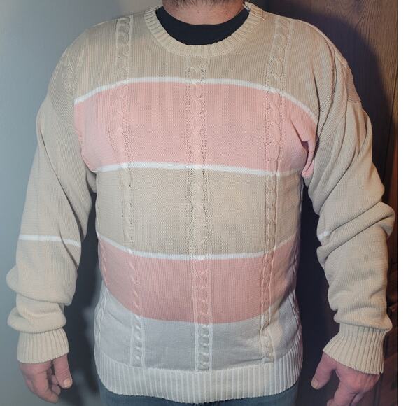 Vintage 90s Damon Pastel Stripe Cable Knit Sweater Mens 2XLT Fisherman Heritage - Picture 1 of 10